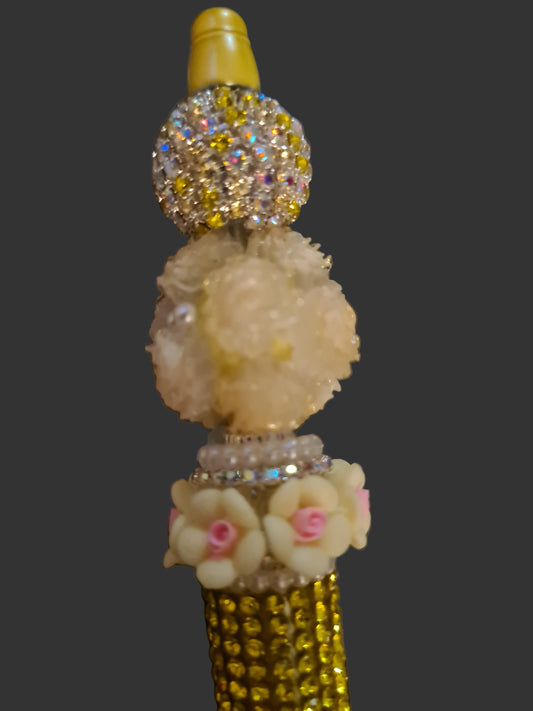 Yellow Rhinestone Beaded Pen