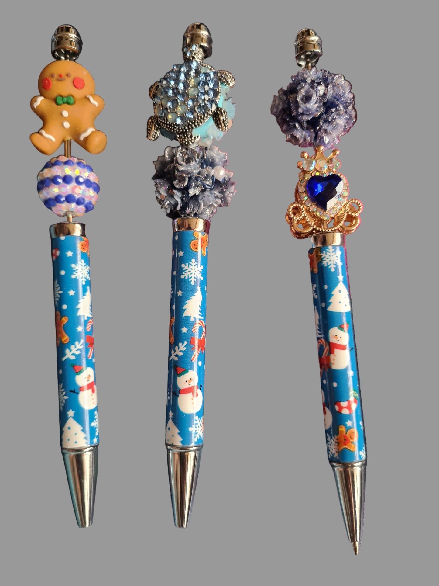 Blue Beaded Christmas Pens