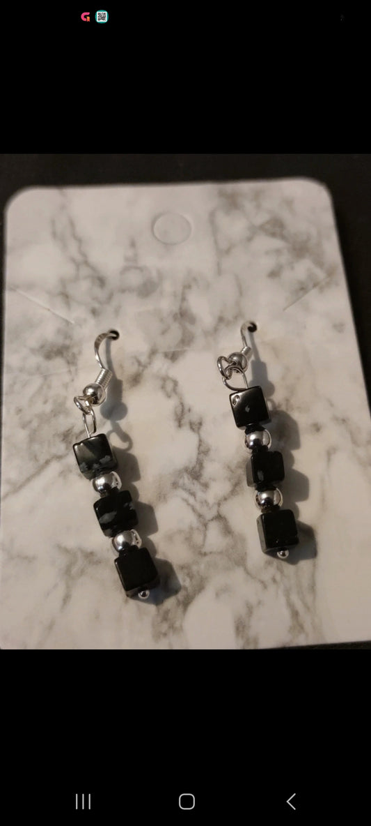 Snowflake Obsidian Earrings