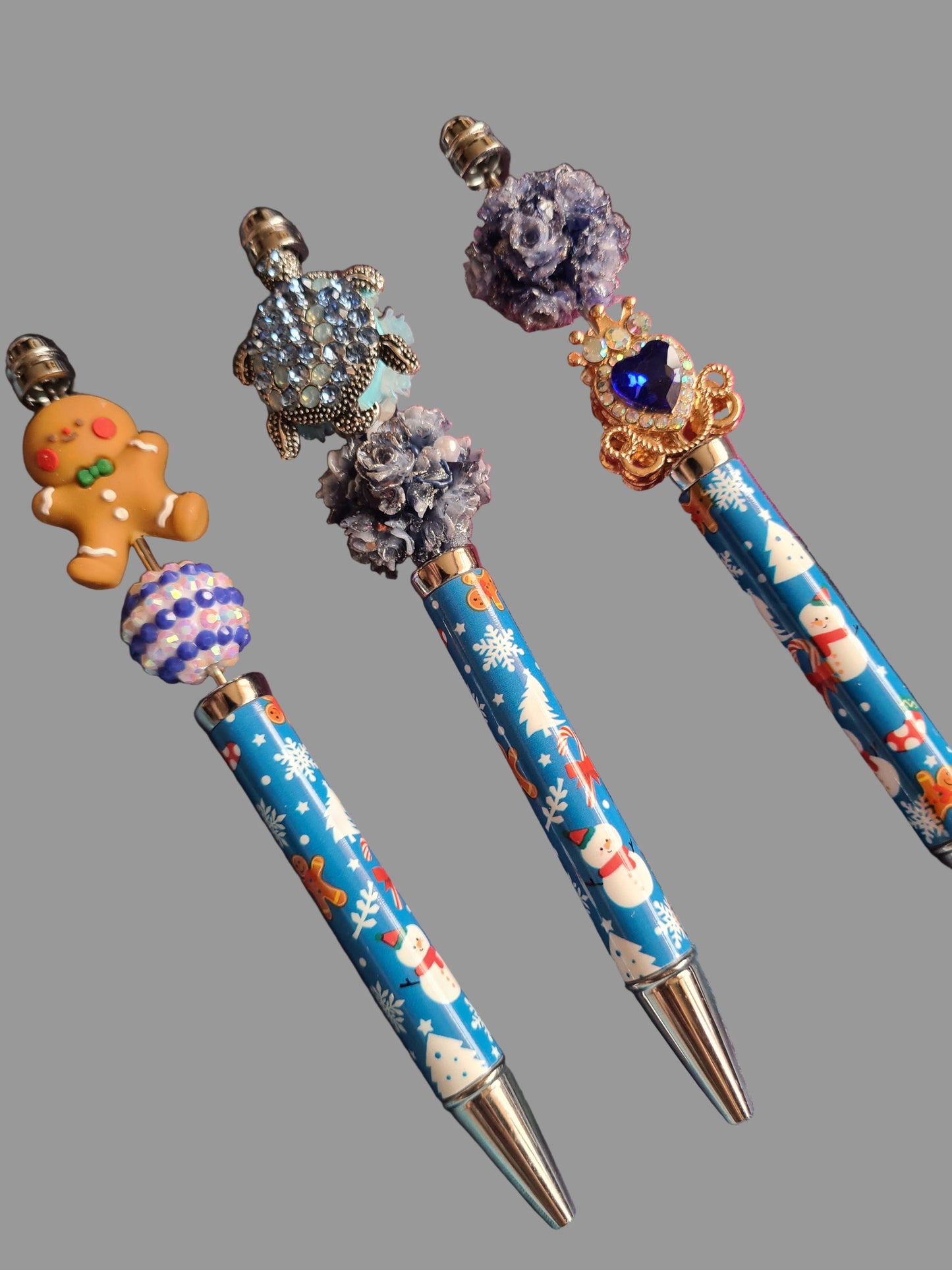 Blue Beaded Christmas Pens