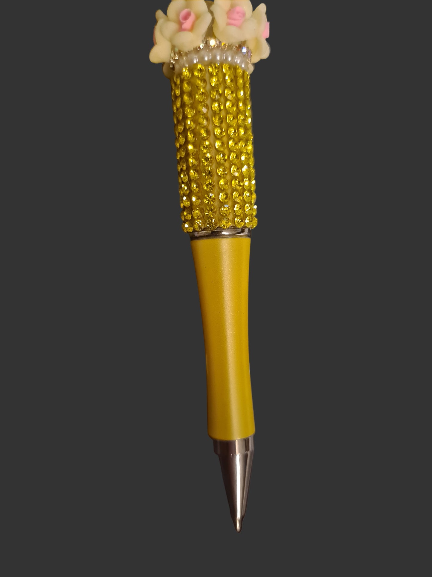 Yellow Rhinestone Beaded Pen