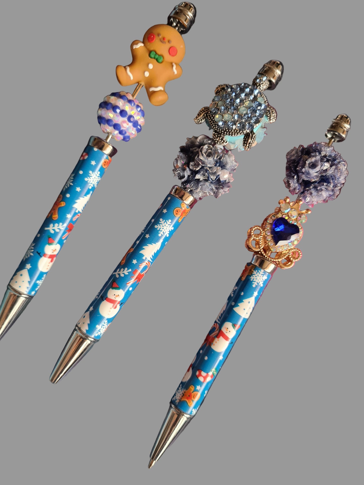 Blue Beaded Christmas Pens
